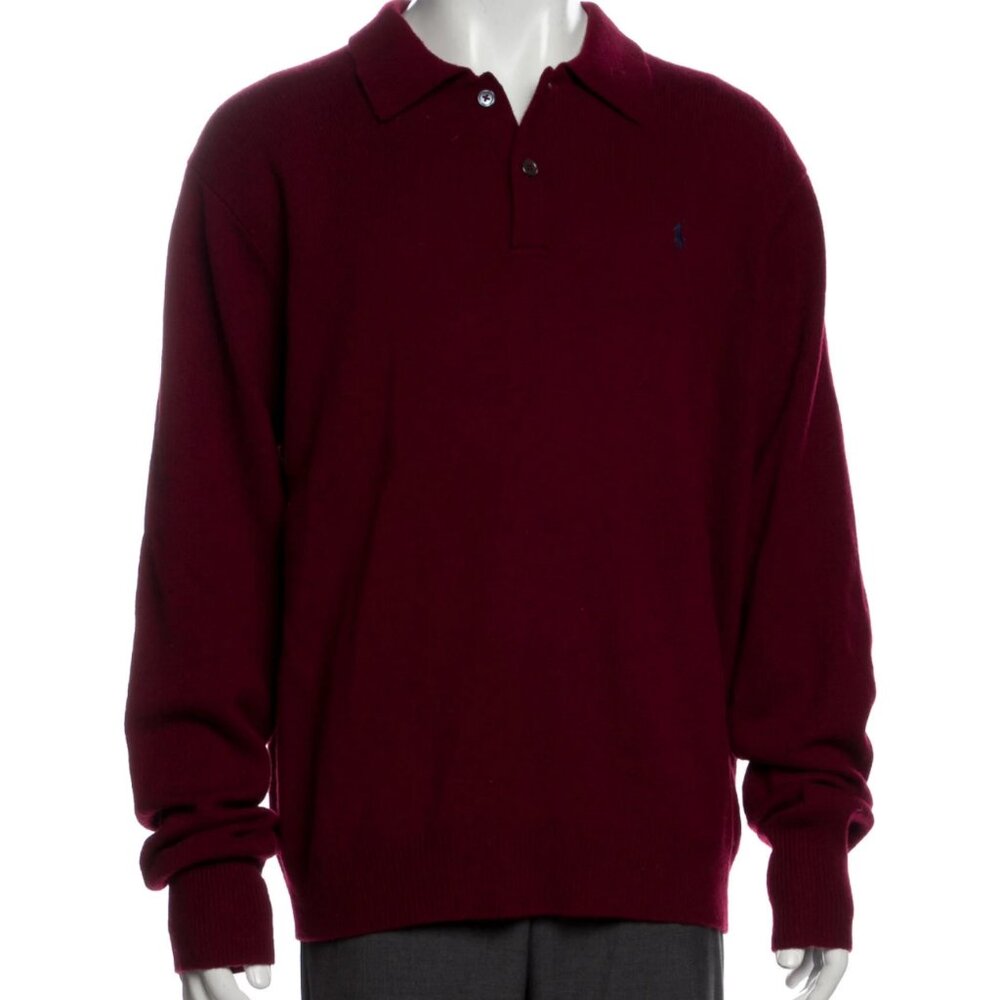 Polo Ralph Lauren Lambswool Polo Sweater, Burgundy, Size L